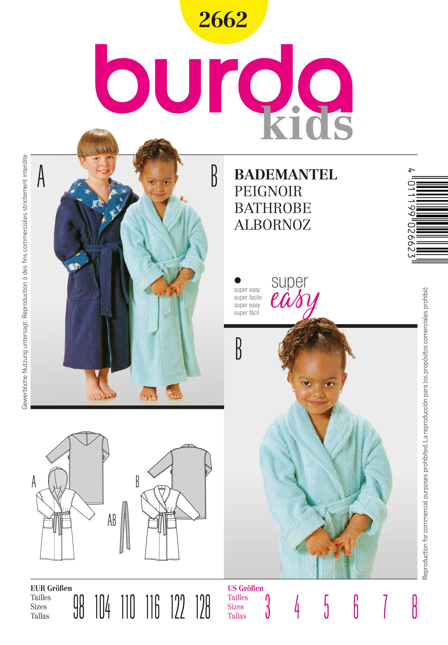 Kaava Burda 2662 - Pyjamat - Tyttö Poika | Kuva 1