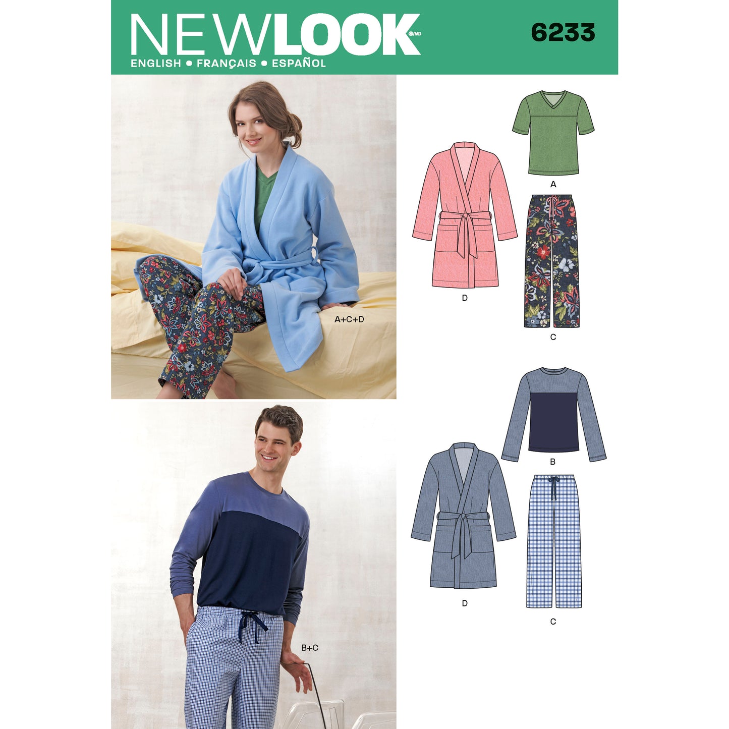 Kaava New Look 6233 - Yläosa Housut Pyjamat - Nainen Mies | Kuva 6