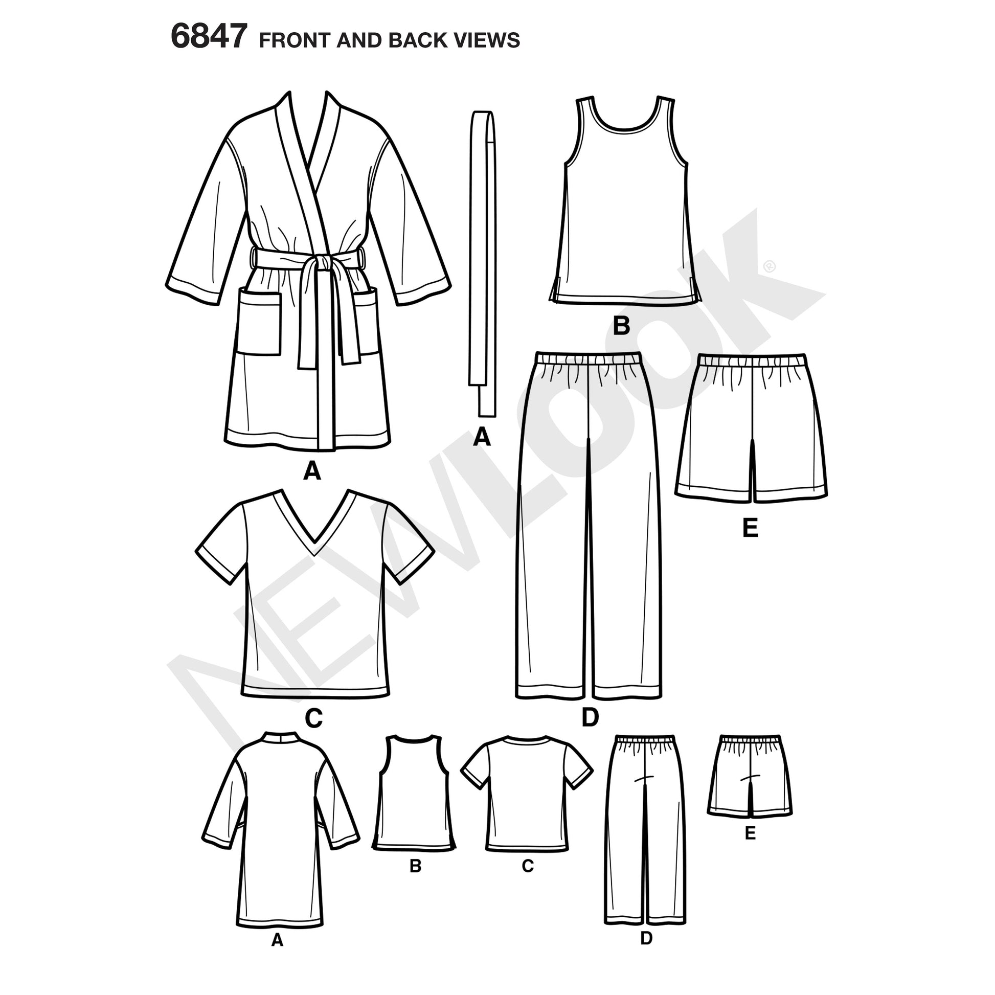 Kaava New Look 6847 - Housut Sortsit Yläosa Pyjamat - Nainen Mies | Kuva 8